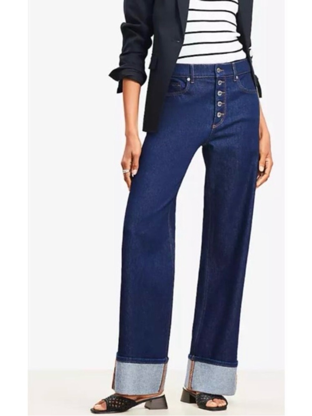 LOFT Cuffed High Rise Wide Leg Jean in Dark Rinse 12/31 Petite